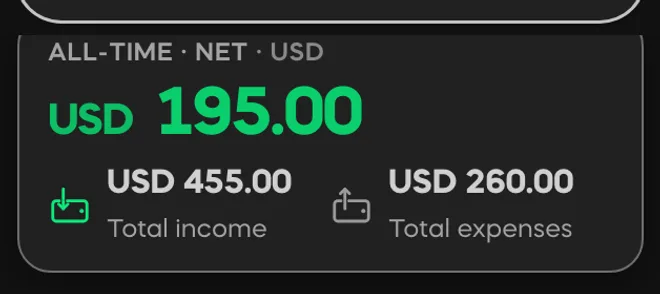 Divisi ledger summary: all-time net, revenue and expenses in USD