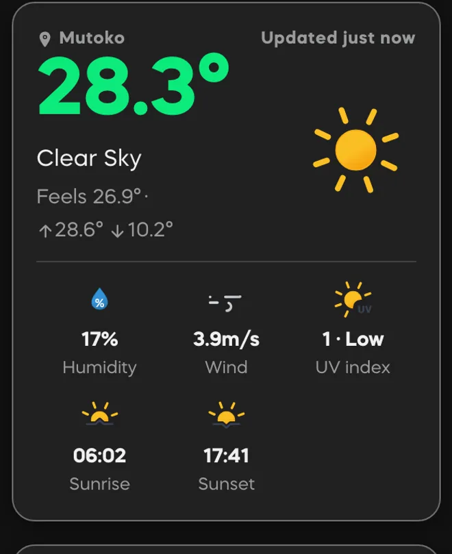 Live weather for the farm: 28.7 degrees, clear sky